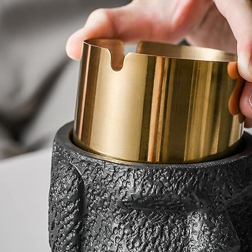 Miniatura 6 de Mini basurero con tapa, cesta de residuos para escritorio, hormigón + acero inoxidable, fácil de limpiar, para exteriores en el balcón, a prueba de