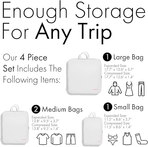 Vista 2 de (no fabricados en China) Cubos de embalaje de compresión para viaje, juego de 4 piezas, bolsas organizadoras de maletas y equipaje, livianos