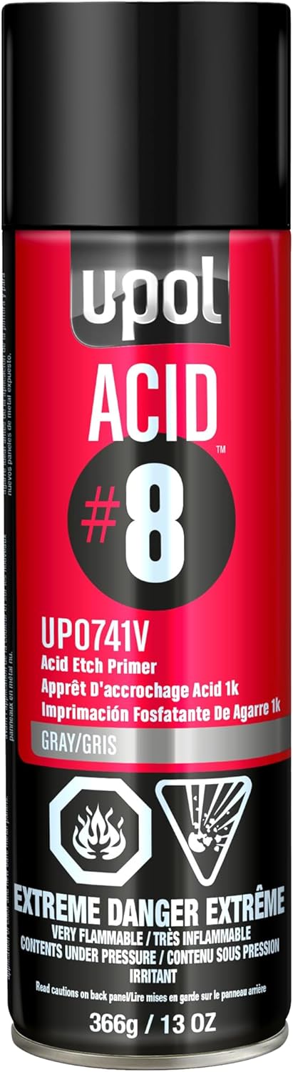 U-POL ACID#8 Acid Etch Primer, Automotive Etching Primer Spray Paint For Bare Metals, Durable Against Rust & Corrosion, Easy-To-Use, Gray, 13 oz