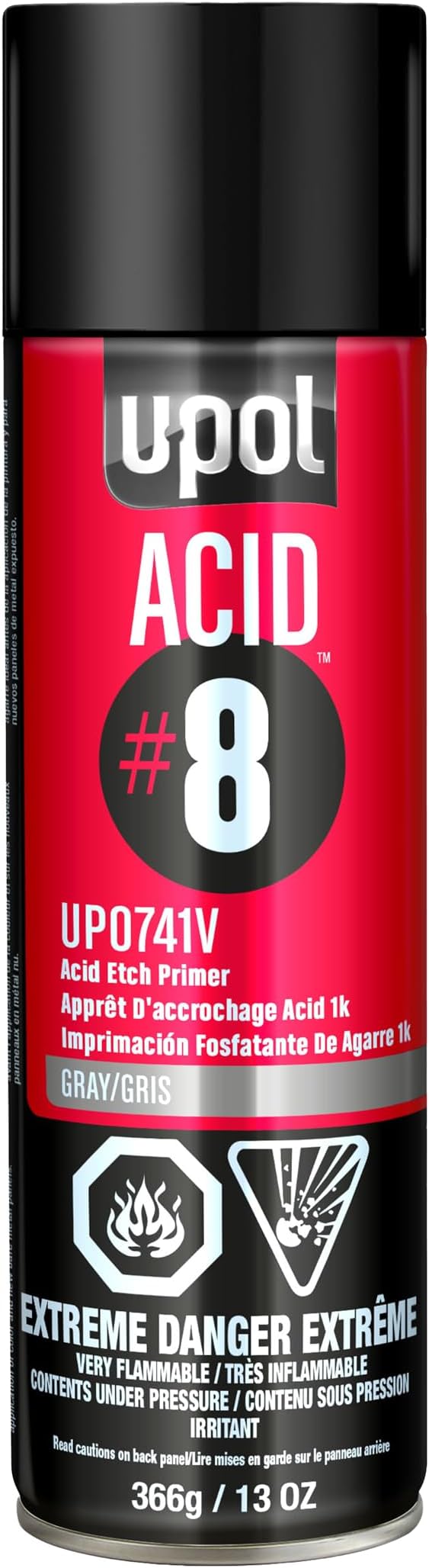 U-POL ACID#8 Acid Etch Primer, Automotive Etching Primer Spray Paint For Bare Metals, Durable Against Rust & Corrosion, Easy-To-Use, Gray, 13 oz