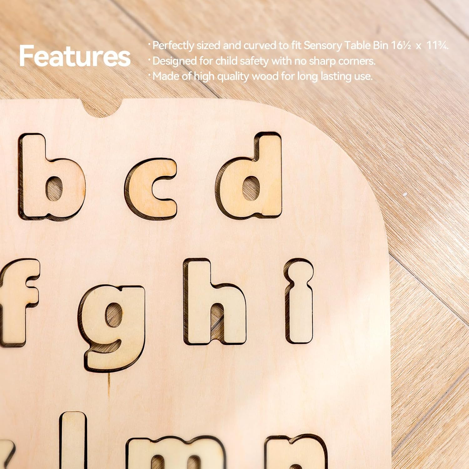 Rubber Wood Montessori Sensory Table with Wooden Alphabet Board Set- 3 Foldable Storage Bins, Reinforced Frame, Height Adjustable Children's Table