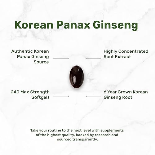 Miniatura 5 de Extracto de raíz de ginseng panax rojo coreano, 7,500 mg en porción, 240 cápsulas blandas - 150 mg de ginsenósidos activos