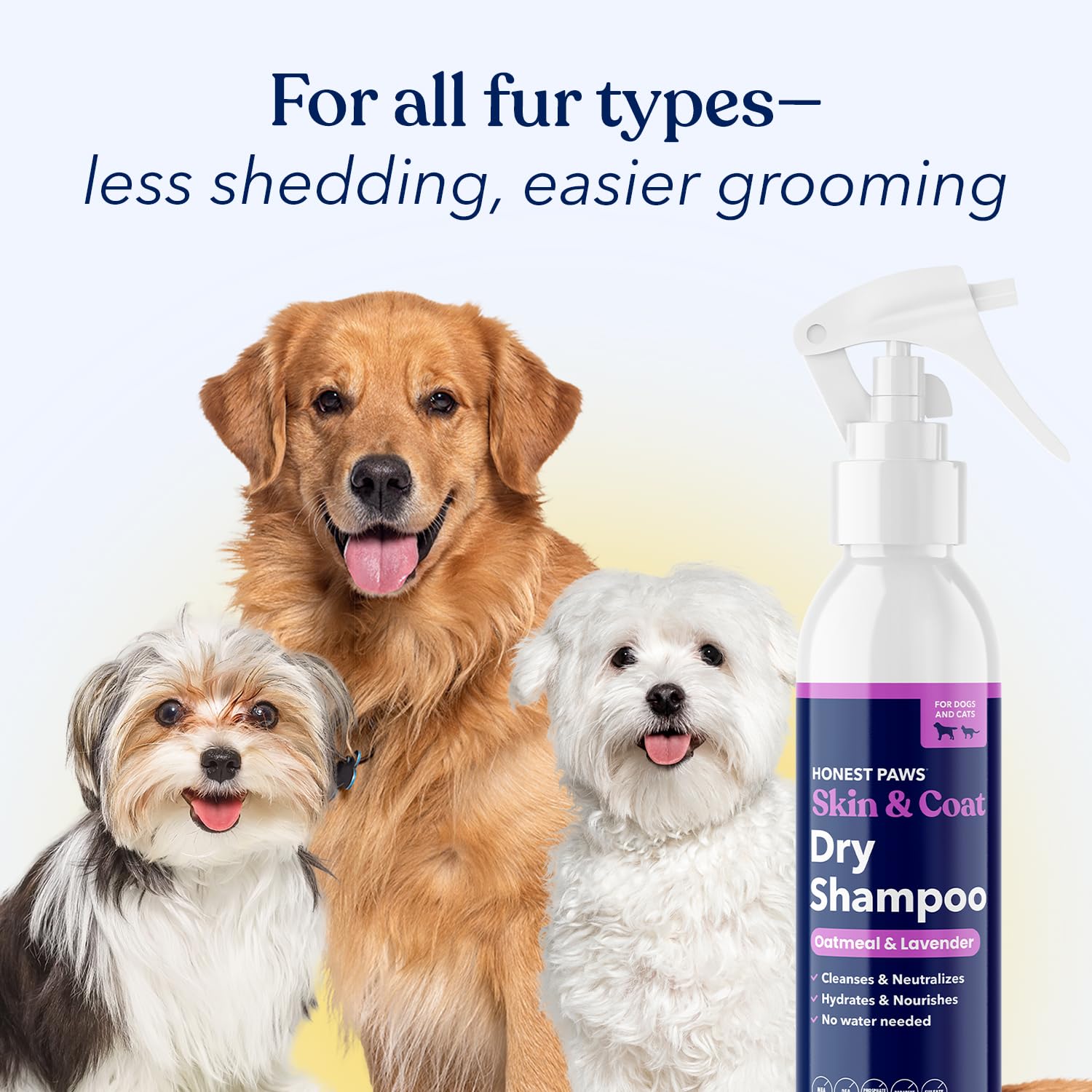 Honest Paws - Champú seco para perros, sin agua, sin enjuague, fórmula espumosa que reduce el picor, limpia, hidrata y nutre la piel seca