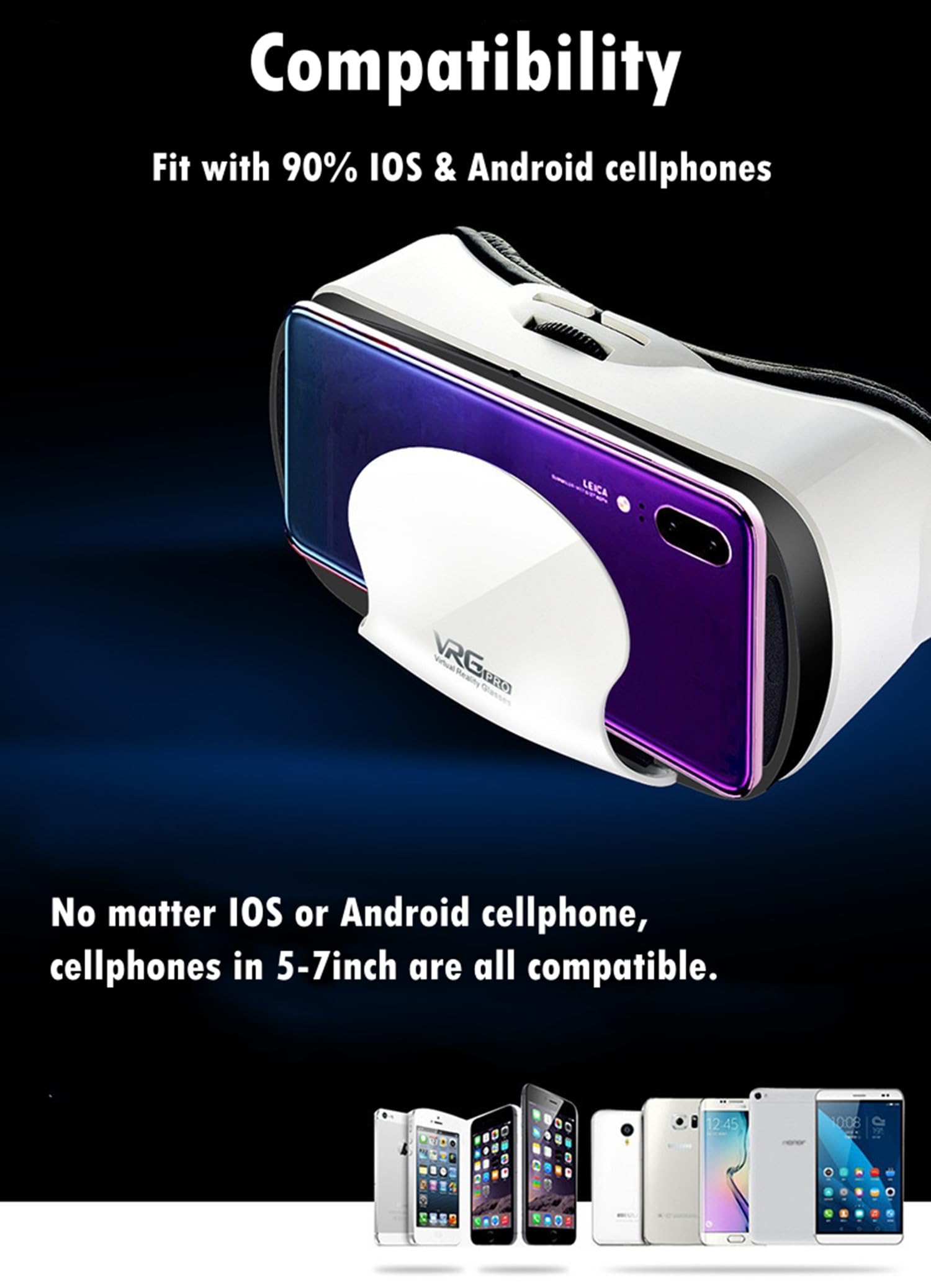 Cuffie per realtà virtuale per bambini e adulti, occhiali universali 3D VR per giocare a film 3D, compatibili con smartphone iOS e Android da 5-7 pollici, bianco