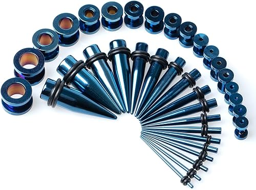 Miniatura 2 de CABBE KALLO Juego de 36 piezas de estiramiento de orejas 14G-00G de acero quirúrgico para principiantes, mujeres y hombres, expansores corporales,