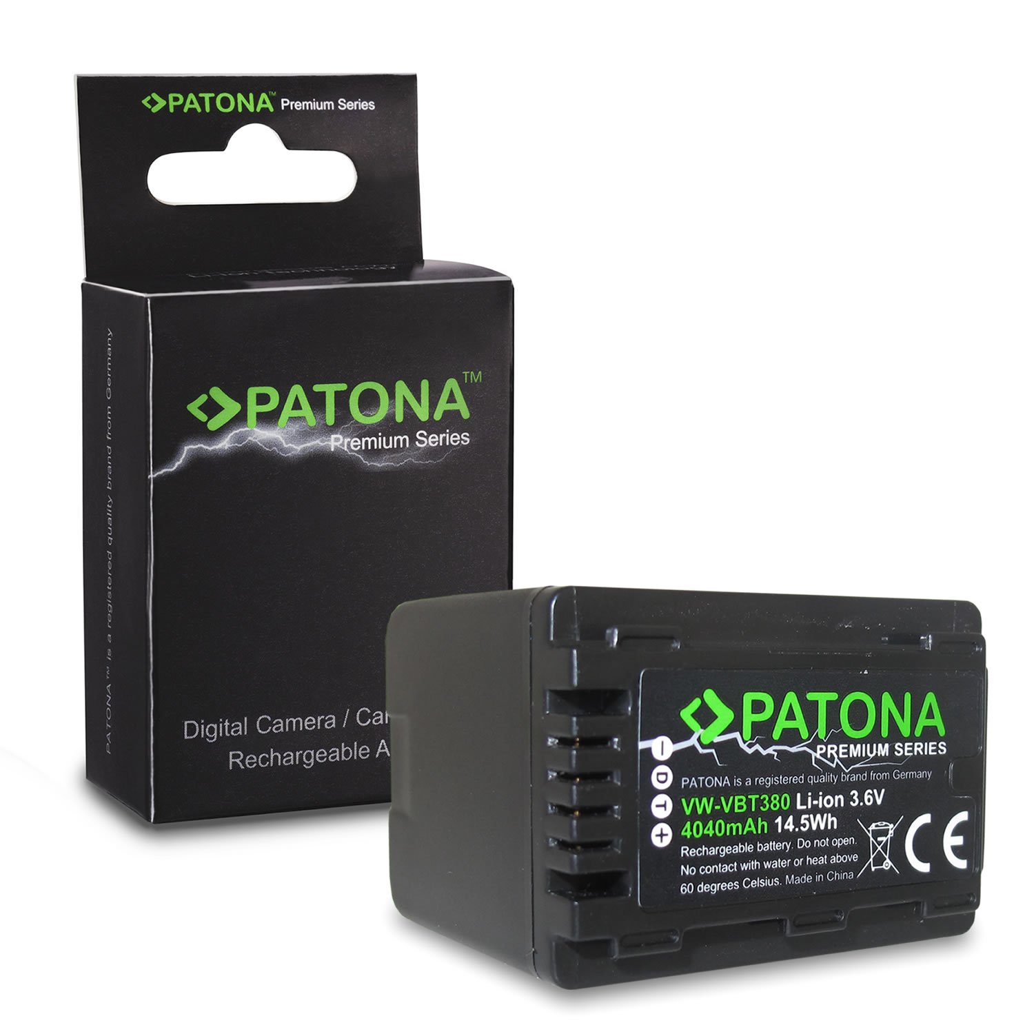 PATONA Premium VW-VBT380 Akku 3800mAh – Ersatz für Panasonic VW-VBT380 / VBT190 / VW-VBK180 / VW-VBK360 – für HC-V110 V180 V250 V380 V550 V770, VX870, VXF999, WX979, HDC, SDR – Reserve für Drehtage