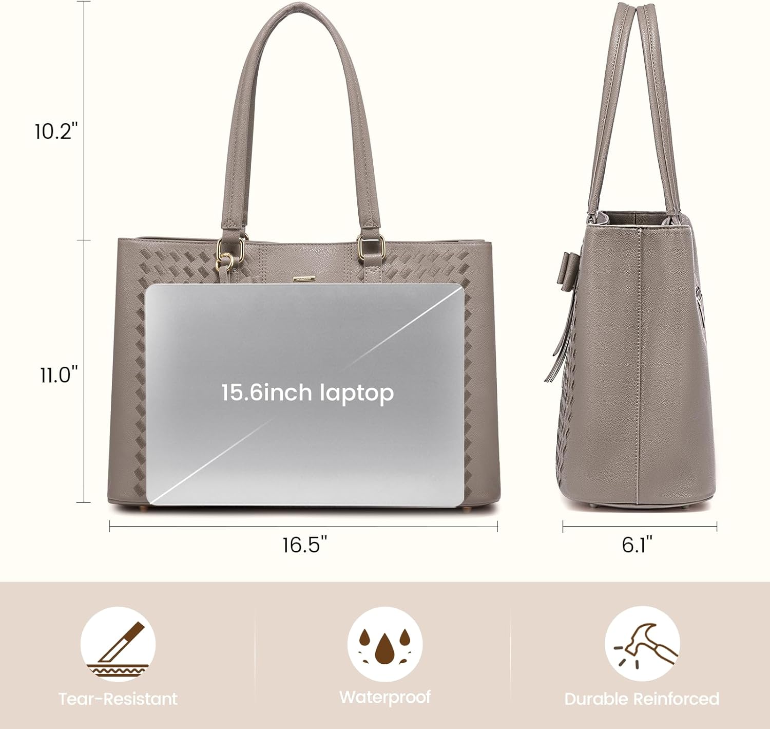 LOVEVOOK Laptop Tote Bag for Women 15.6 Inch Waterproof PU Leather Computer Bags for Business Office Work Briefcase - Image 3