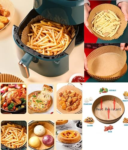 100 Pcs, Air Fryer Disposable Papers Liners, Nonstick, Oil-Proof Water-Proof, Food Grade Parchment By Fer&Serco (6.3 Inch) White #TOP1