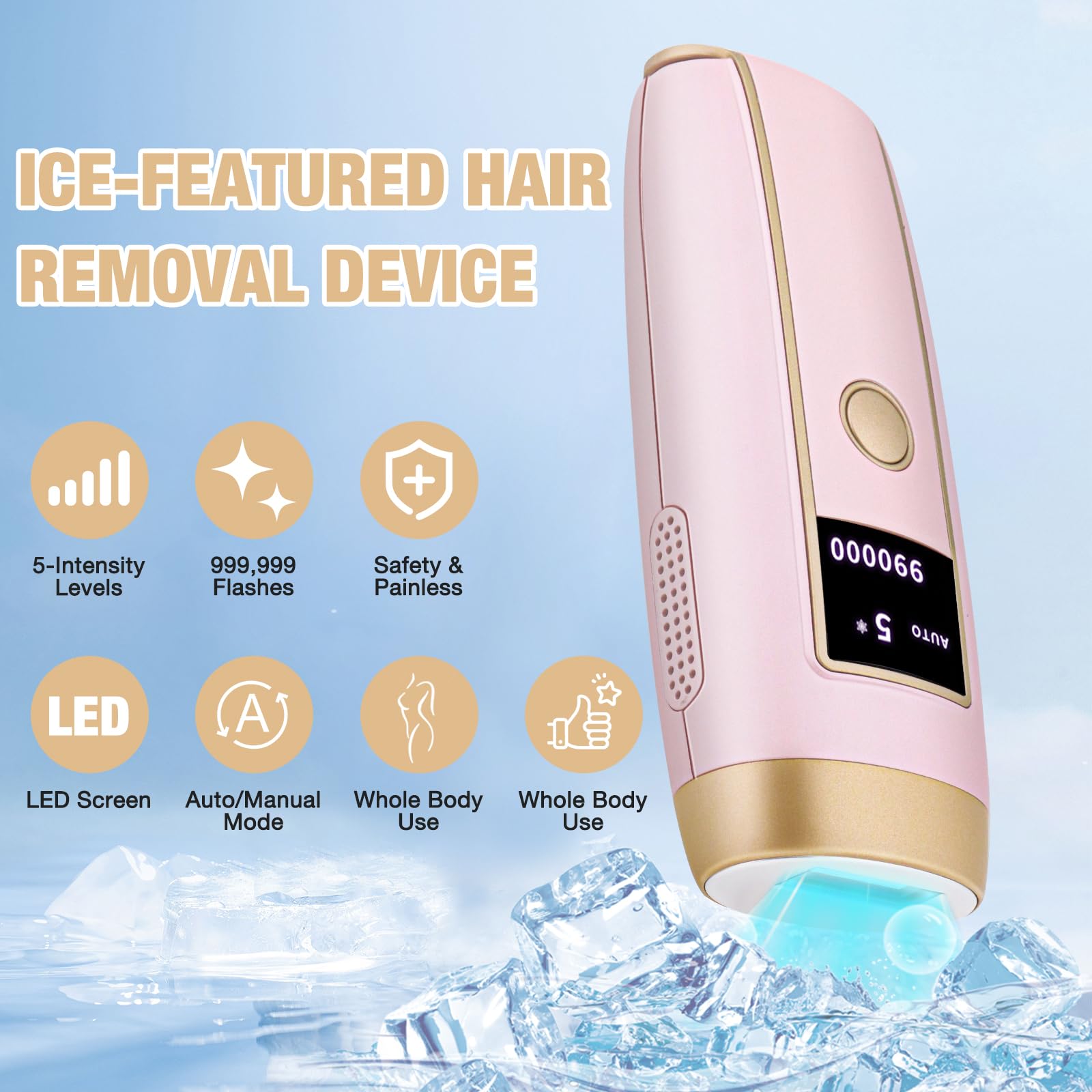 Depiladora Luz Pulsada Depilacion Maquina Mujer Hair Removal IPL Casa Hombre Depilación Electrica Diodo Fotodepilacion Led Máquina Indoloro Facial 999,999 Flashes 5 Nivel Energía +Lápiz Ojos Blanco