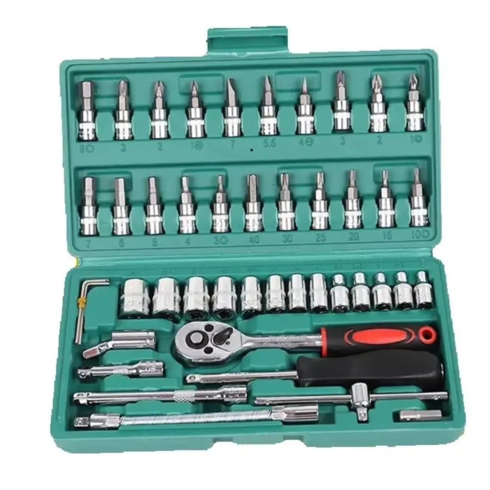 YNIYUJKL 46 Piece Ratchet Tool Set For Auto Repair Includes Torque Wrench Adjustable Wrench And Multi Funct Screwdriver Tial Car Maintenance Tool Kit