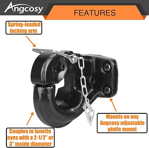 Miniatura 4 de Gancho de púa de 10 toneladas para enganche de remolque, gancho receptor para anillo de lunette de 2-12 pulgadas con kit de montaje, 20000 libras