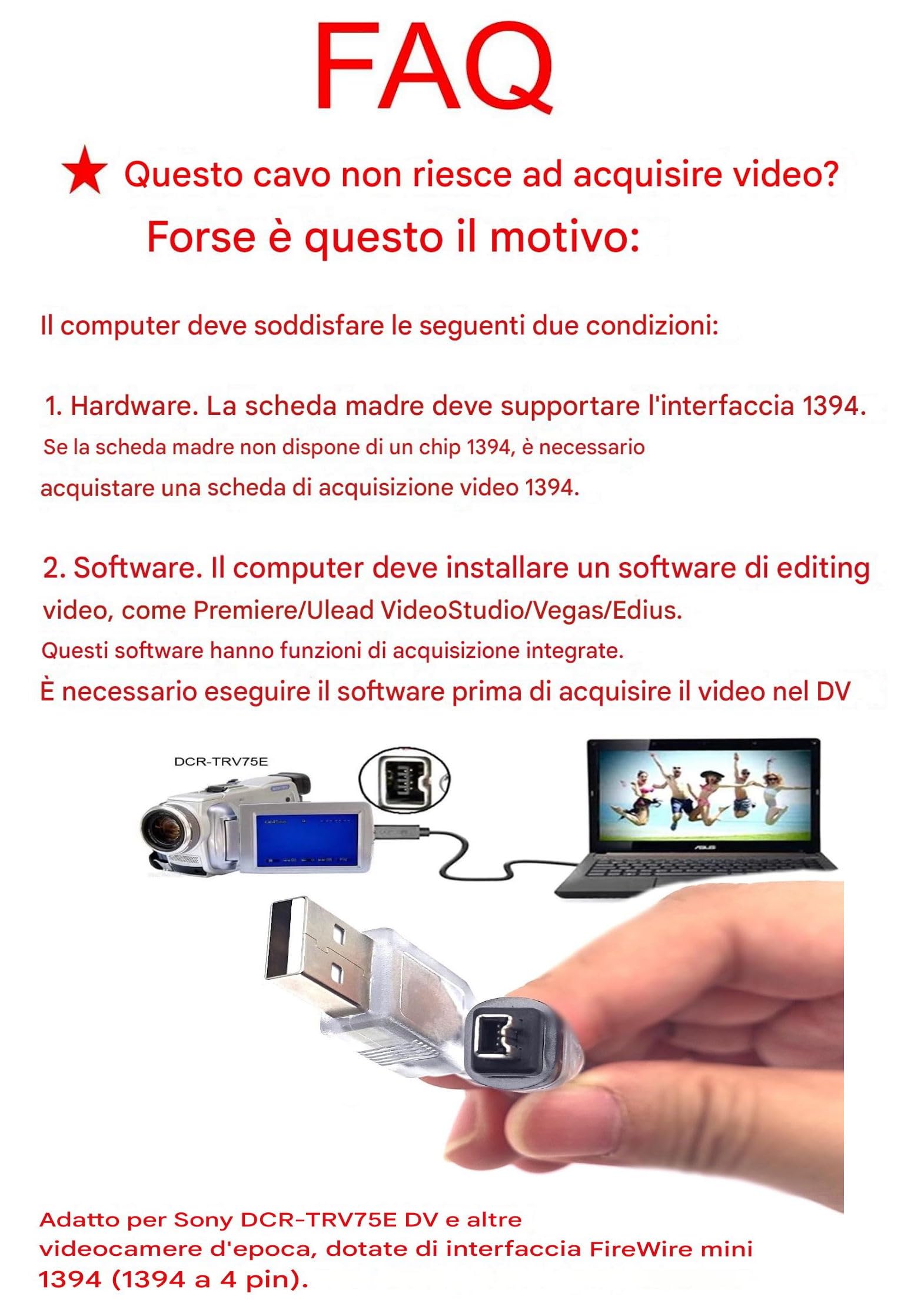 JZK 1,5 m Cavo Firewire IEEE 1394 4 pin a USB 2.0 maschio, cavo convertitore adattatore Firewire a USB per Sony DCR-TRV75E DV videocamera digitale