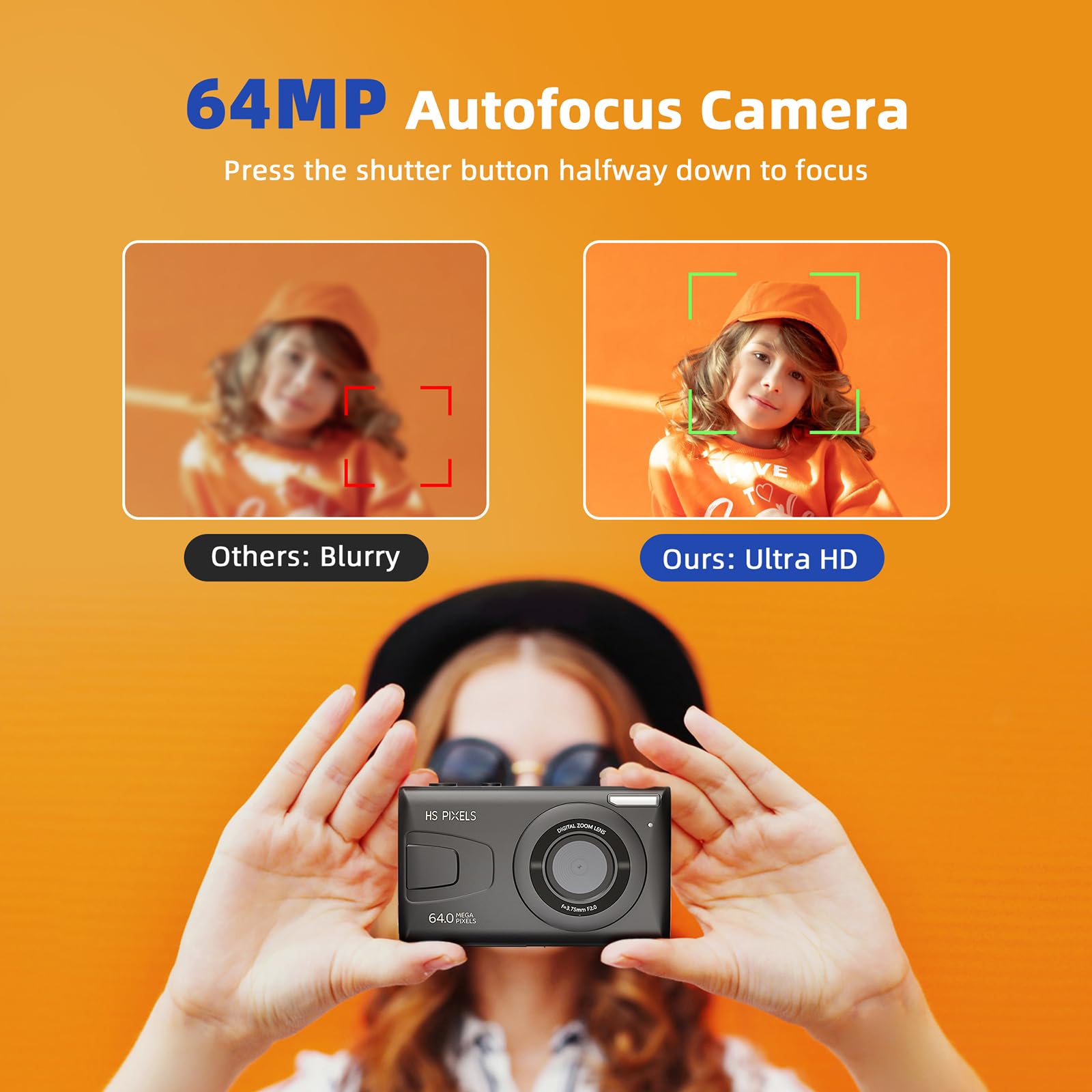CCN Fotocamera digitale, 64MP 1080P FHD Fotocamera con schermo da 3,0", 18X Zoom Digitale Macchina fotografica compatta portatile con 32GB TF Card, Cavo USB, per adolescenti bambini adulti, Nero