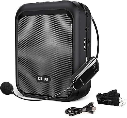 SHIDU Mini amplificador de voz Altavoz Bluetooth portátil con micrófono inalámbrico UHF 10W 1800mAh sistema PA compatible con audio de formato MP3
