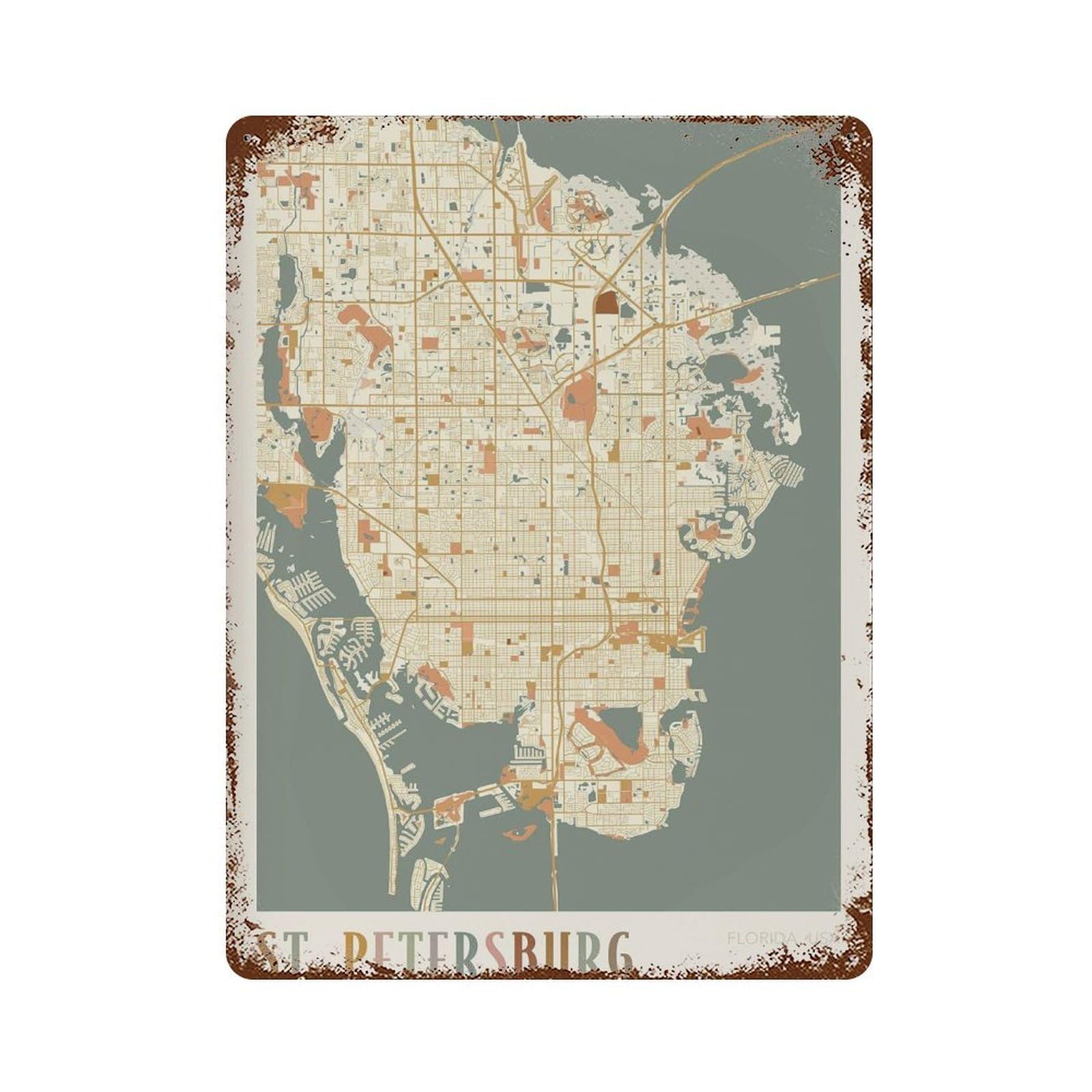 xiaoxiaoshen St Petersburg Map Florida Travel Gift Boho Wall Decor Art Metal Tin Poster Modern Home Decor Art Home Bar Shop Decorations Vintage Sign 40x30cm