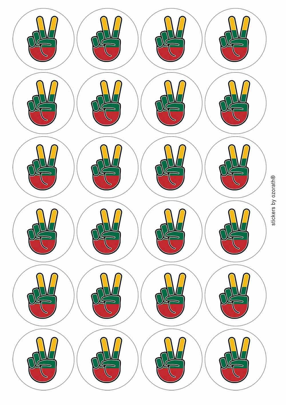 Lithuania Lithuanian National Flag Peace Sign V Circular Matt Paper Stickers A4 Sheet of 24 (Each Sticker is 45mm Diameter)