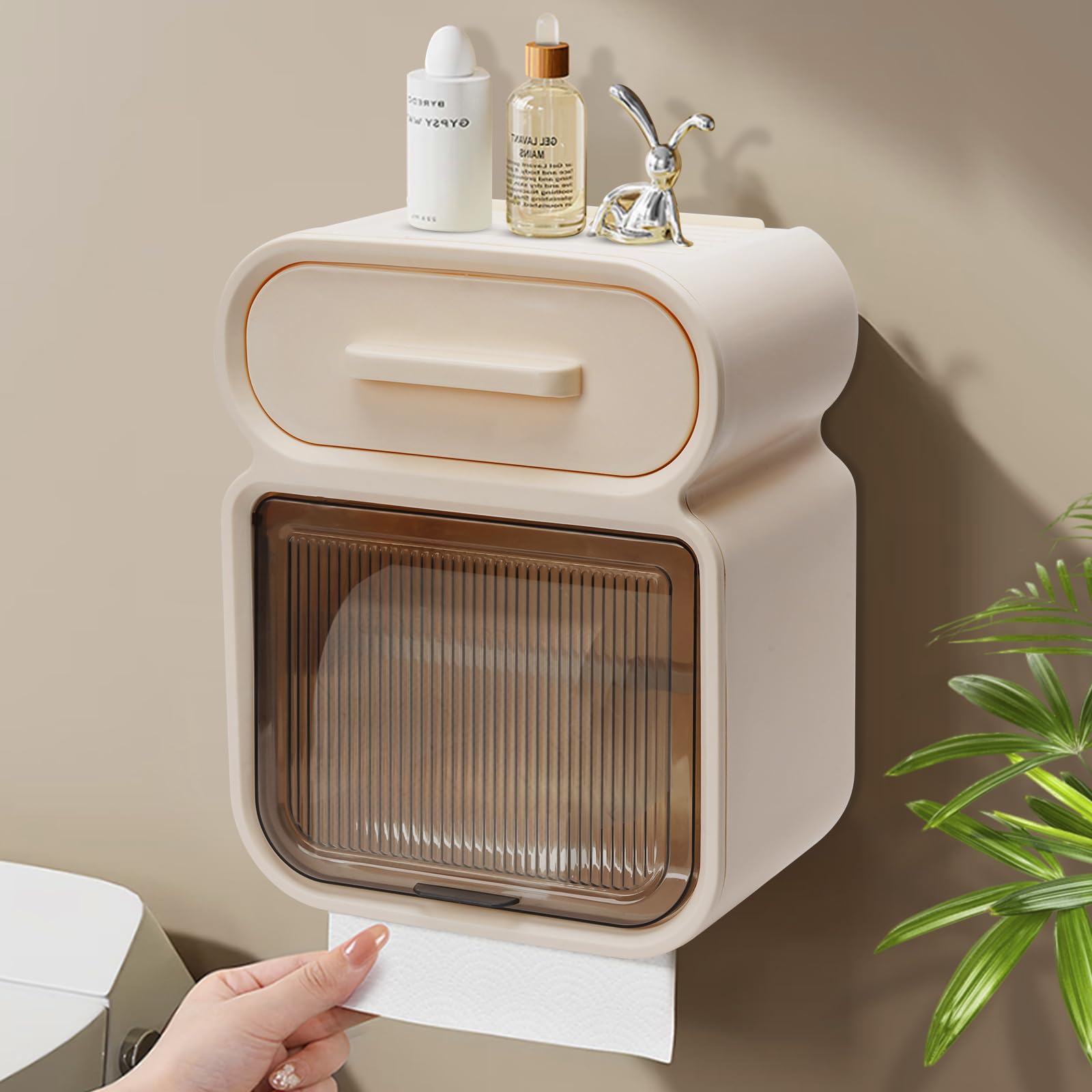 Tissting Porte-Papier Toilette, Distributeurs De Papier Toilette Muraux avec Tiroir, Boîte Porte-Rouleau De Papier Toilette en Plastique Autocollant pour Salle De Bain, Cuisine, Salon(Vert