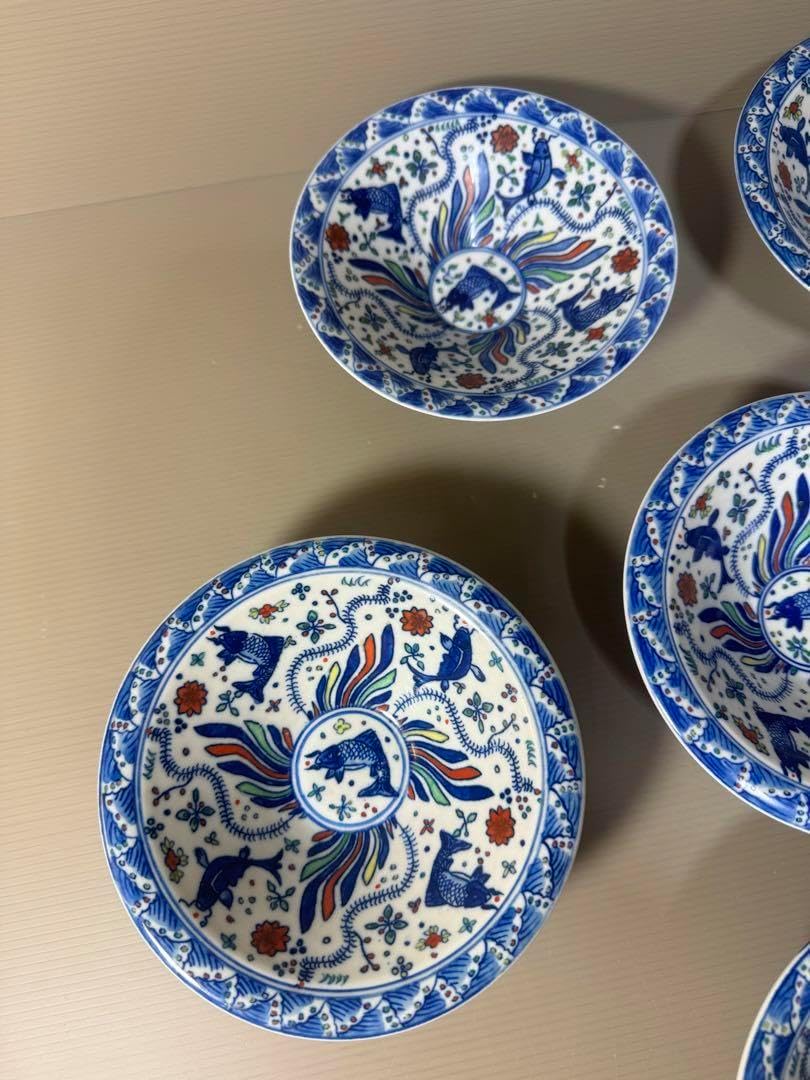 有田焼　源右衛門窯　染錦胡椒絵　小鉢　5客セット　木箱入り　唐辛子　レトロ 有田焼 源右衛門窯 染錦胡椒絵 小鉢 5客セット 木箱入り 唐辛子