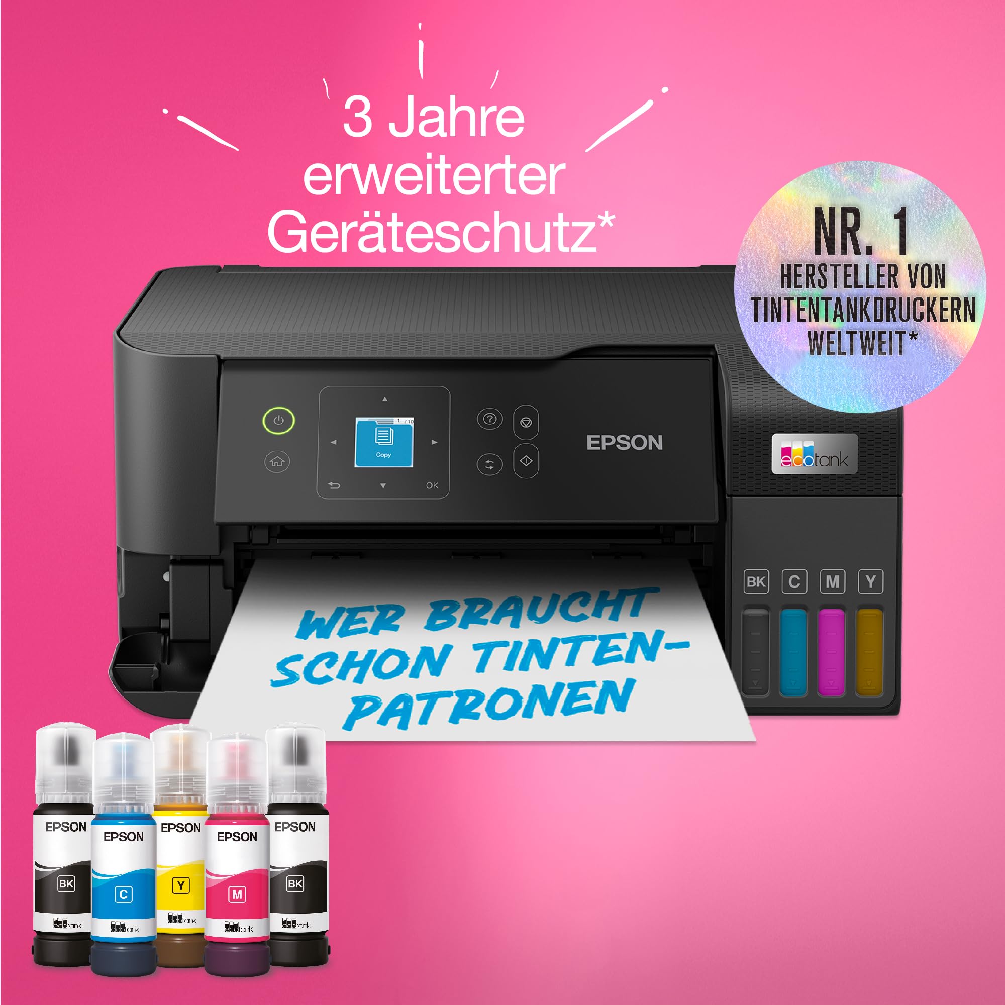 EcoTank ET-2840 DIN-A4-Multifunktions-WLAN-Tintentankdrucker, mit einem im Lieferumfang enthaltenen Vorrat an Tinten von bis zu 3 Jahren