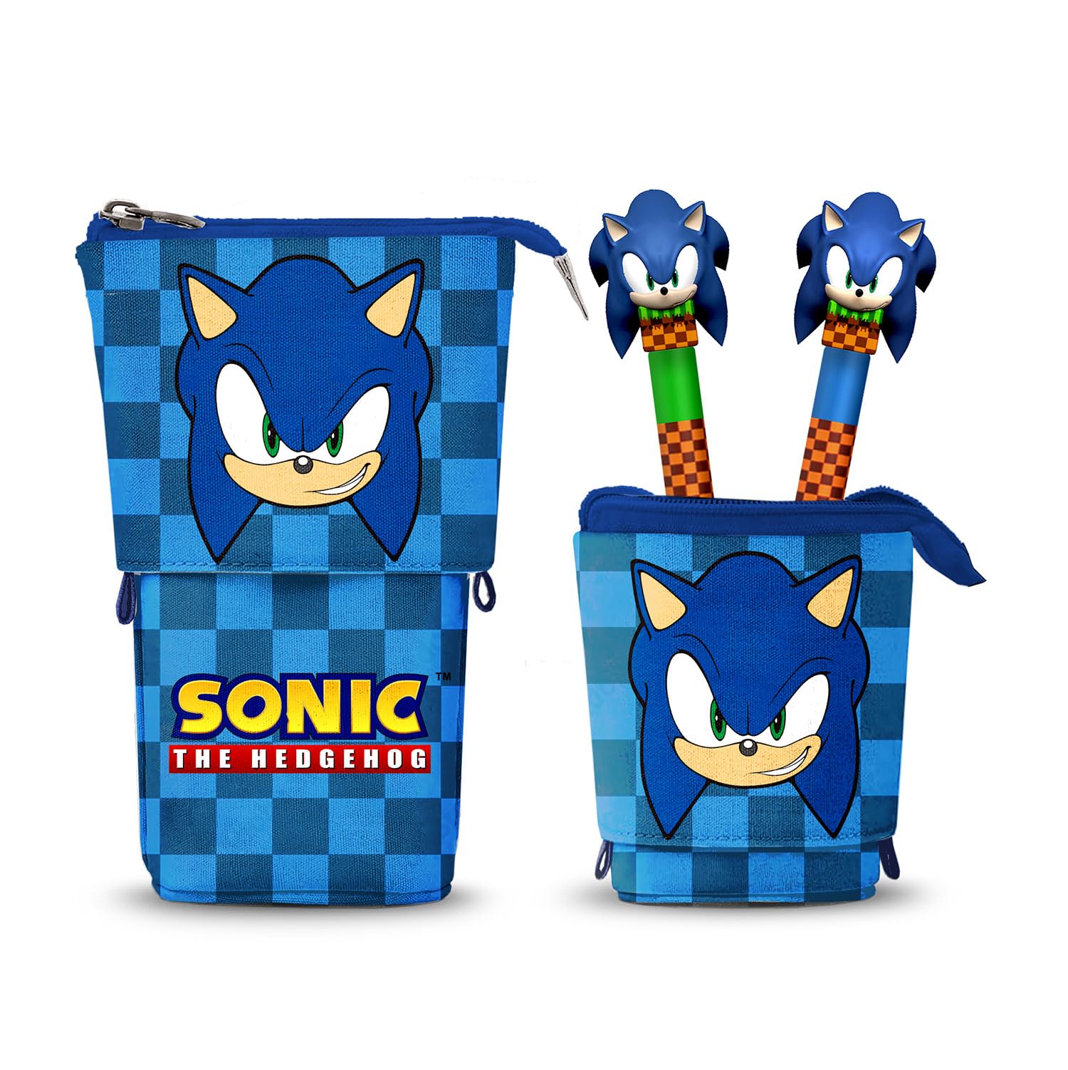 Karactermania Sonic The Hedgehog Sight-Cute Pencil Case + 2 Erasable Gel Pens, Blue, 11.5 x 17 cm
