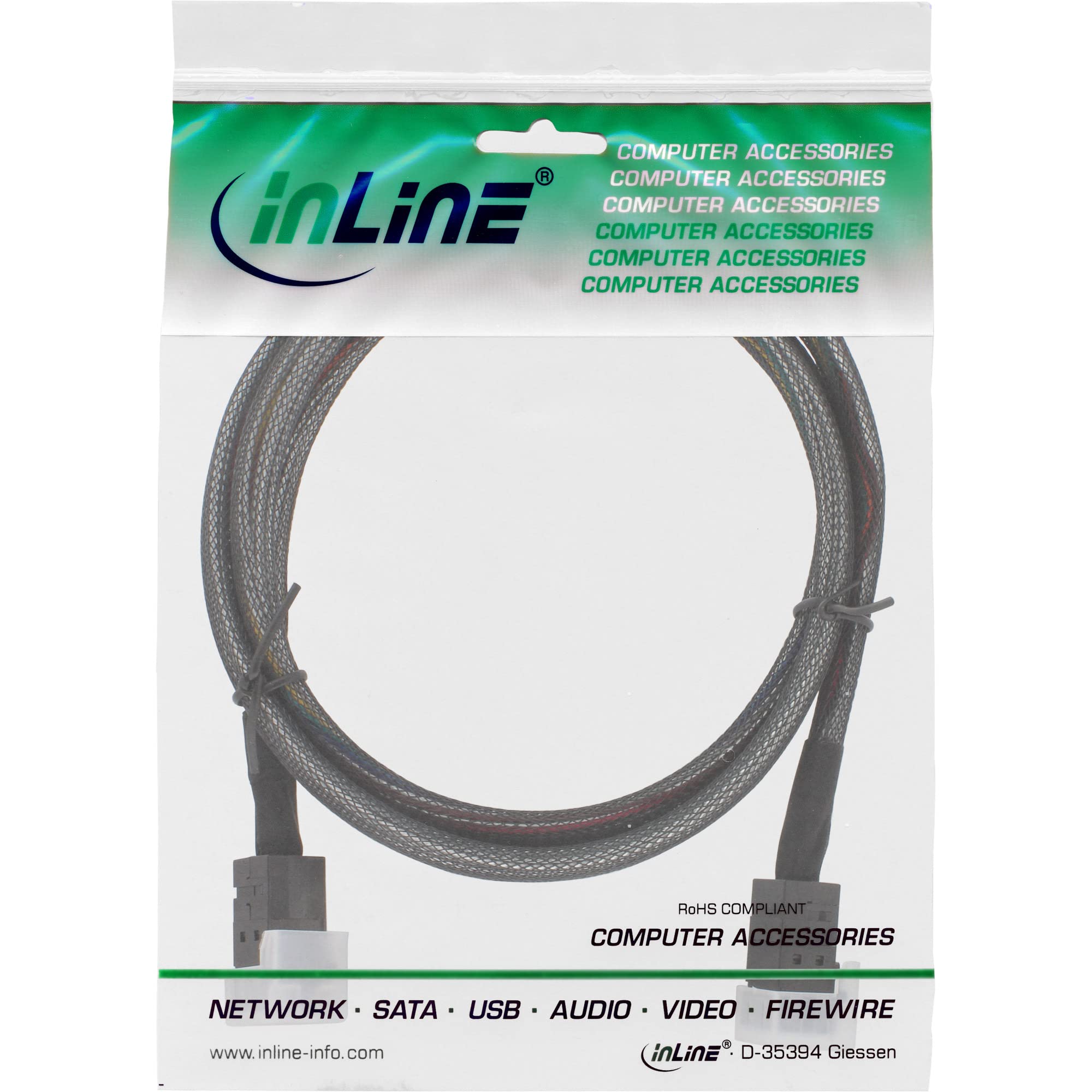 InLine 21968 Cavo Mini SAS, SFF-8643 a SFF-8643 e Side Band, 1 m, Nero