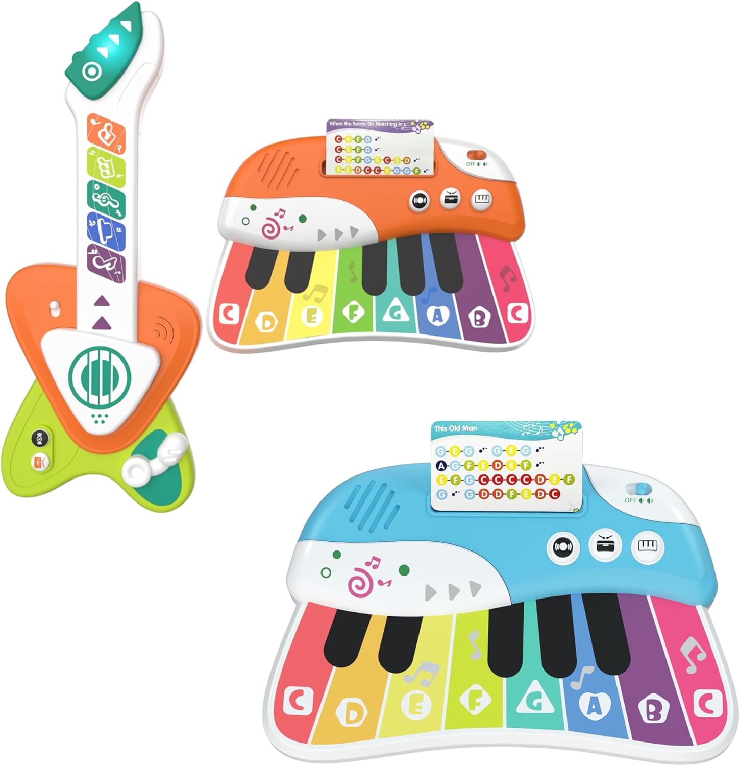 Infant Baby Toddler Kid Guitar and Piano Touch Toy for 1-4 Years Old Boy Girl（2 Pianos and Guitar