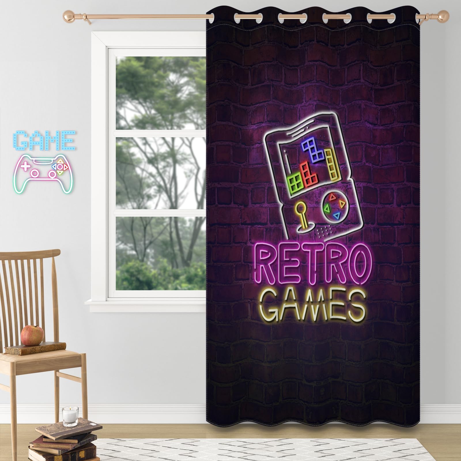 YONGFOTO Cortina Gaming Oscuranti Neon Retro Gamepad per Camera Bambini 140x229 cm