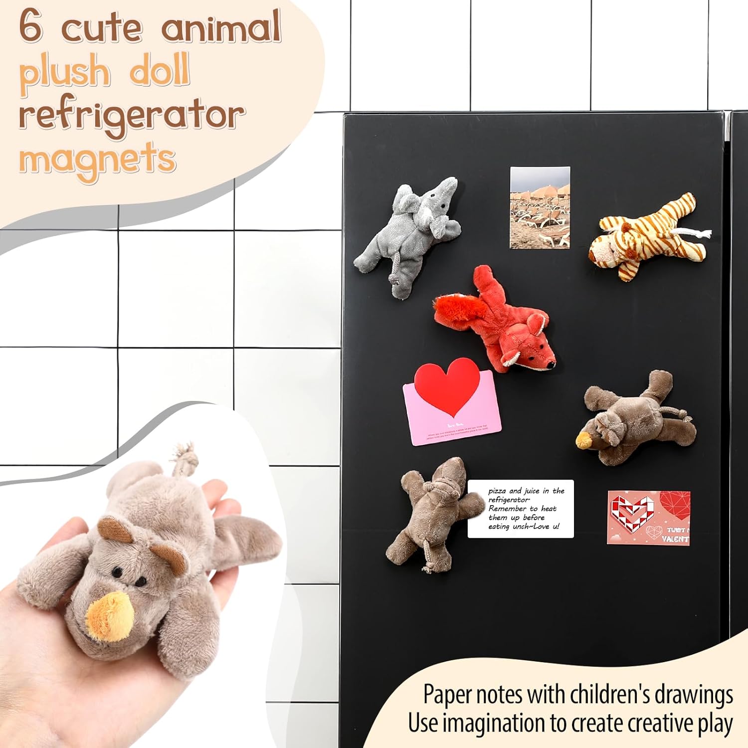 Kingdder 12 Pack Plush Animal Magnets for Kids Toddlers Jungle Safari Animal Fridge Magnet Toys Soft Plush for Fun and Educational Fridge Door Decorations Home Office Accessory 5 x 4
