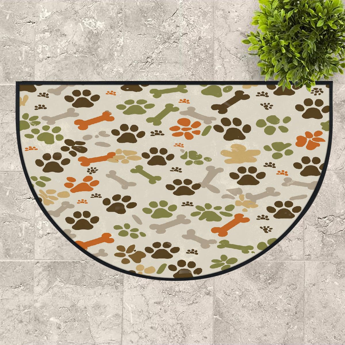 Mexpekil Paillasson demi-rond antidérapant lavable en demi-lune avec empreintes de pattes de chien - pour intérieur et extérieur - Attrape la saleté - 100 x 160 cm