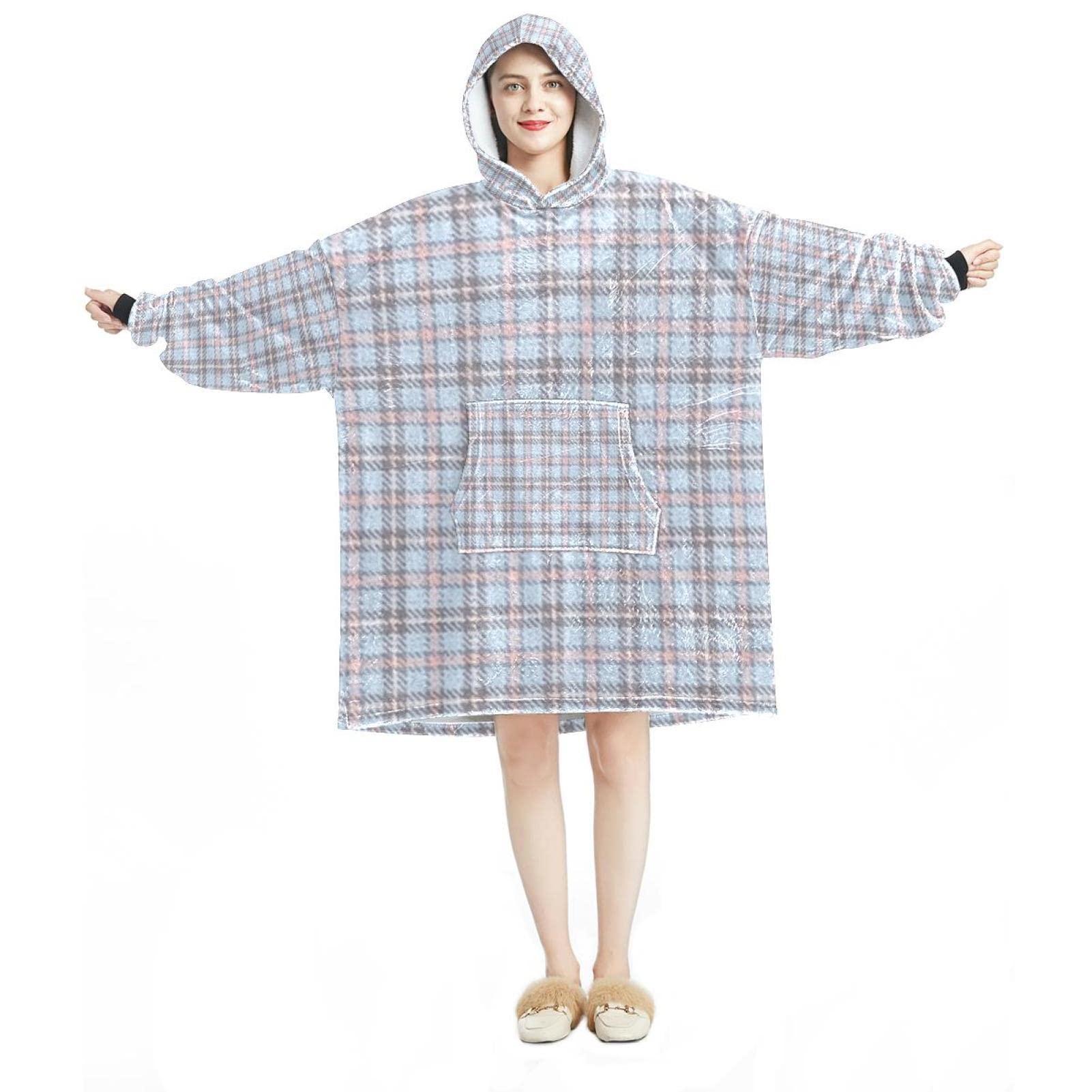 Sweat à capuche surdimensionné doublé sherpa avec motif papillon écossais unique