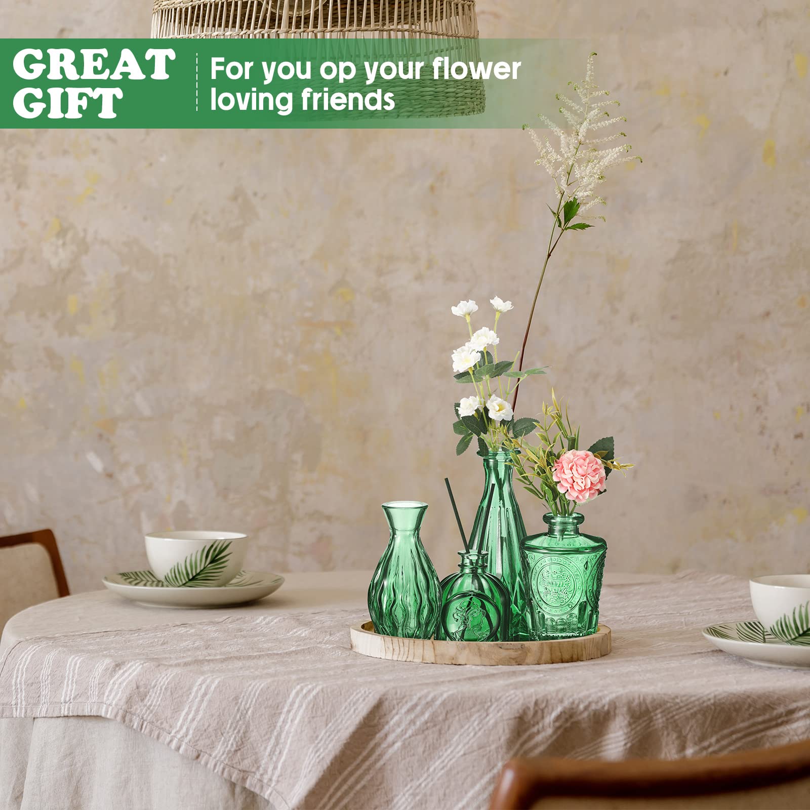 20 Pcs Glass Bud Vase Set Small Vases for Flowers Vintage Flower Vase in Bulk Cute Glass Vases for Centerpieces Rustic Decorative Glass Vase for Wedding Table Home Christmas Decoration (Grass Green)