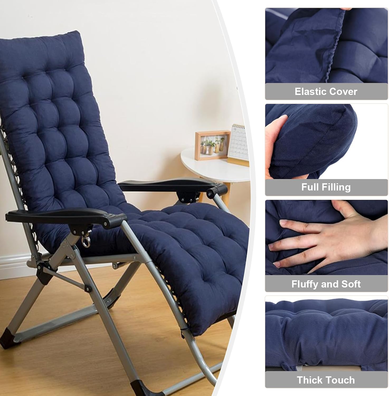 ERWUDEling Zero Gravity Lounge Chair Cushion 67 Inch - Thick & Soft Waterproof Patio Furniture Cushion for Outdoor/Indoor Use, Non-Slip with 6 Ties, Blue (19" W x 67" L x 4" T)