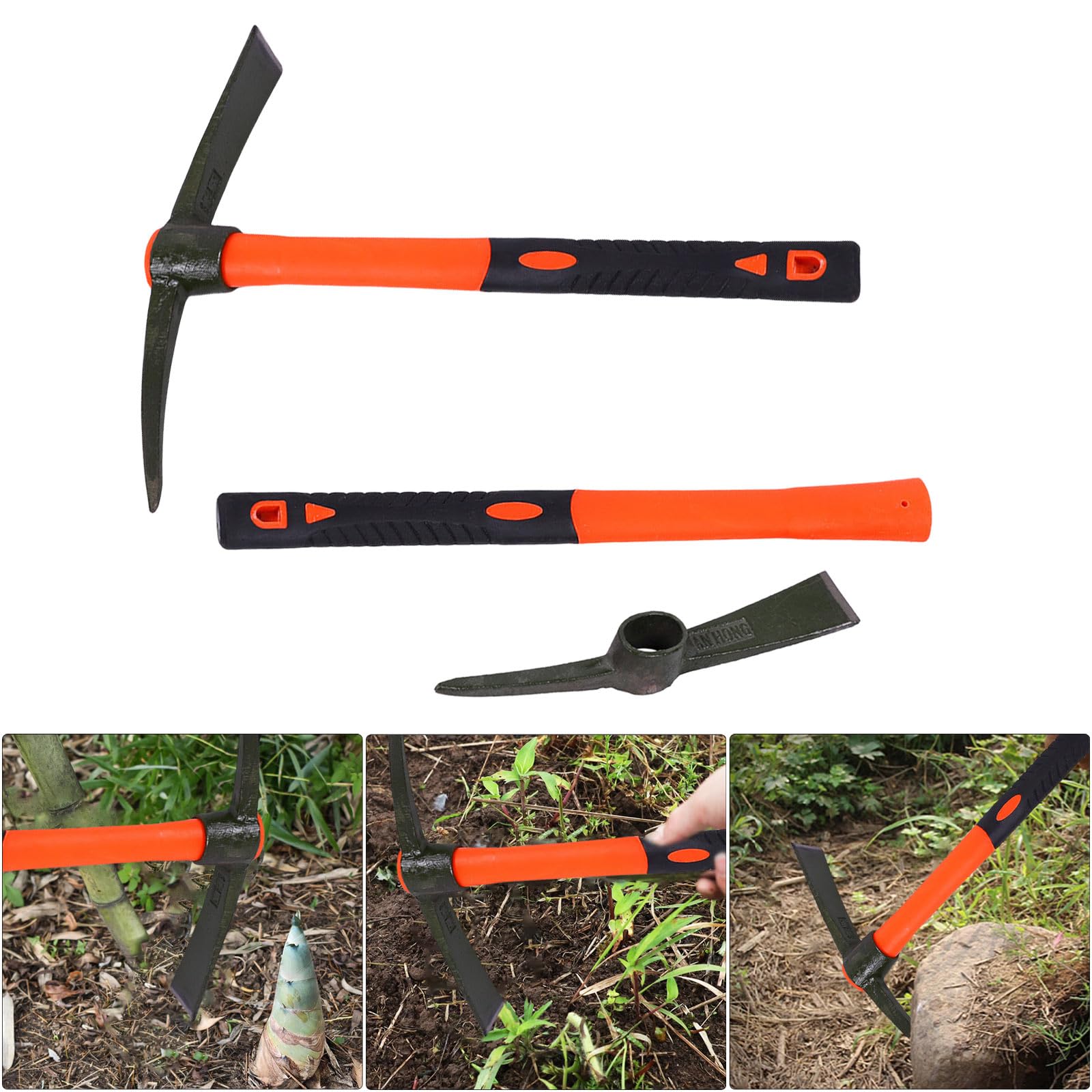 Heavy Duty Miniature Pick Mattock With Fiberglass Handle Garden Hand Tool For Gardening Digging & Camping Landscaping