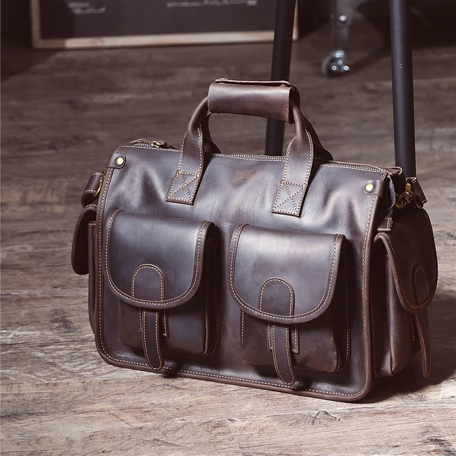 Cartella da Uomo Valigetta da Uomo in Pelle Borse for Laptop da 14 Pollici Borsa a Tracolla in Pelle Borsa da Ufficio in Pelle di Vacchetta for Uomo(Dark Coffee 14inch)
