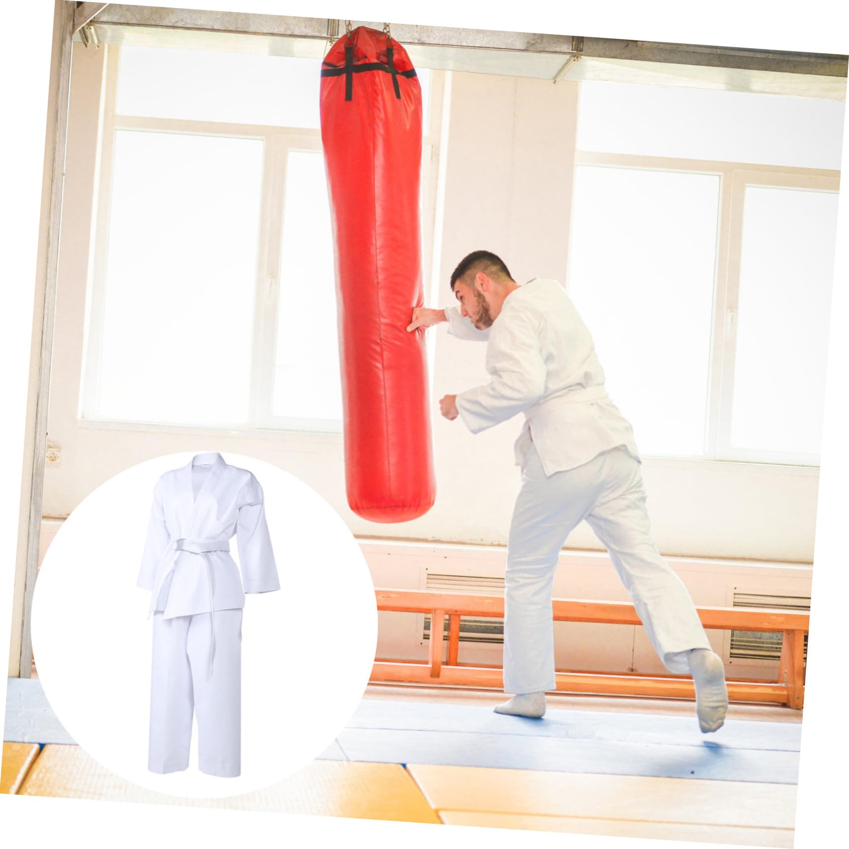 Tenue de Karaté pour Adulte en Polyester Blanc Ceintures Élastiques Pratiques, pour L'entraînement Compétition, 1 Set de Vêtements de Sport Confortables