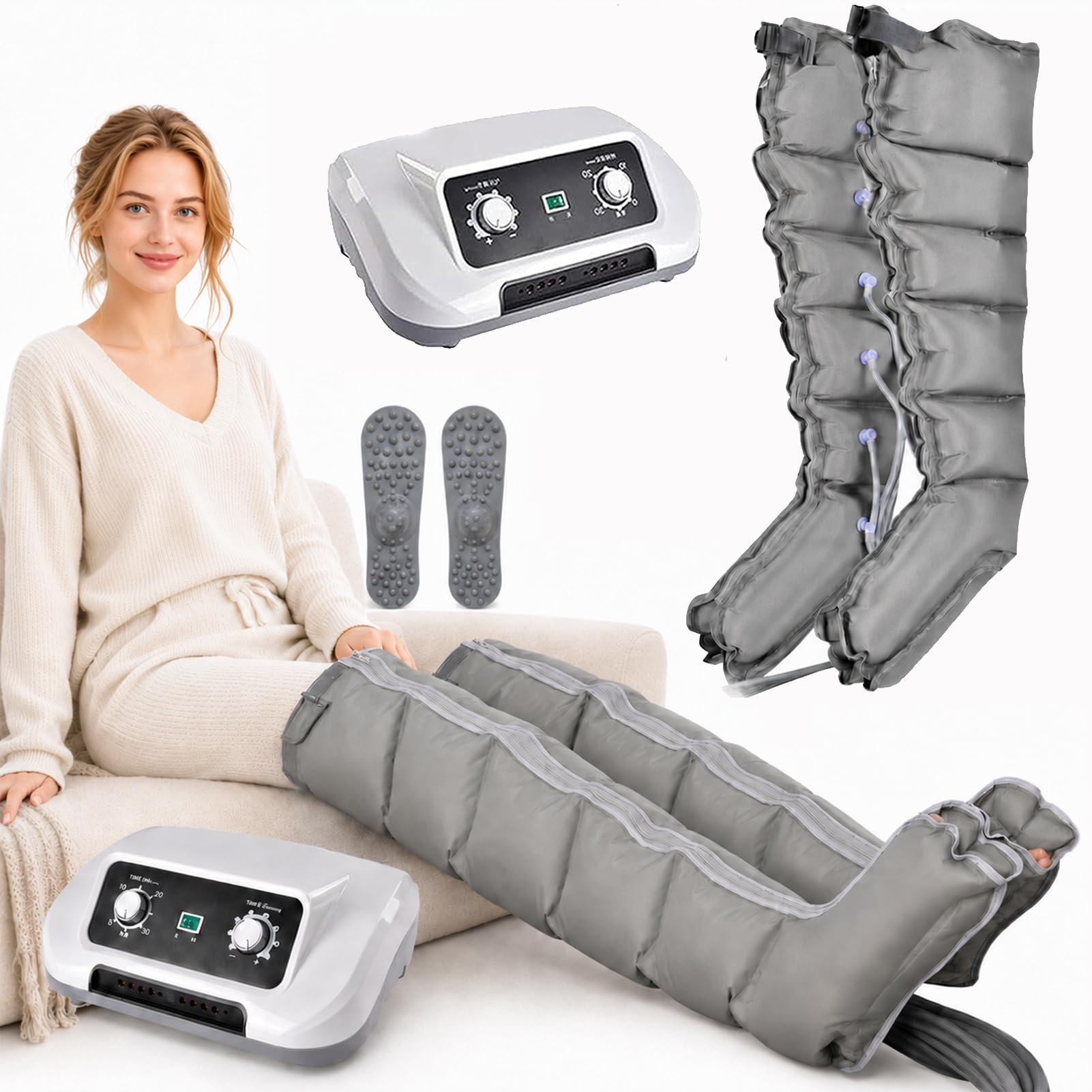 SXSLTSA Pressotherapy and Lymphatic Drainage, 6-Cavity Pressotherapy Boots, Electric Air Compression Massager Machine, Lymphoedema Treatment for Legs, Lymphedema Pump (Grey, 2legs)