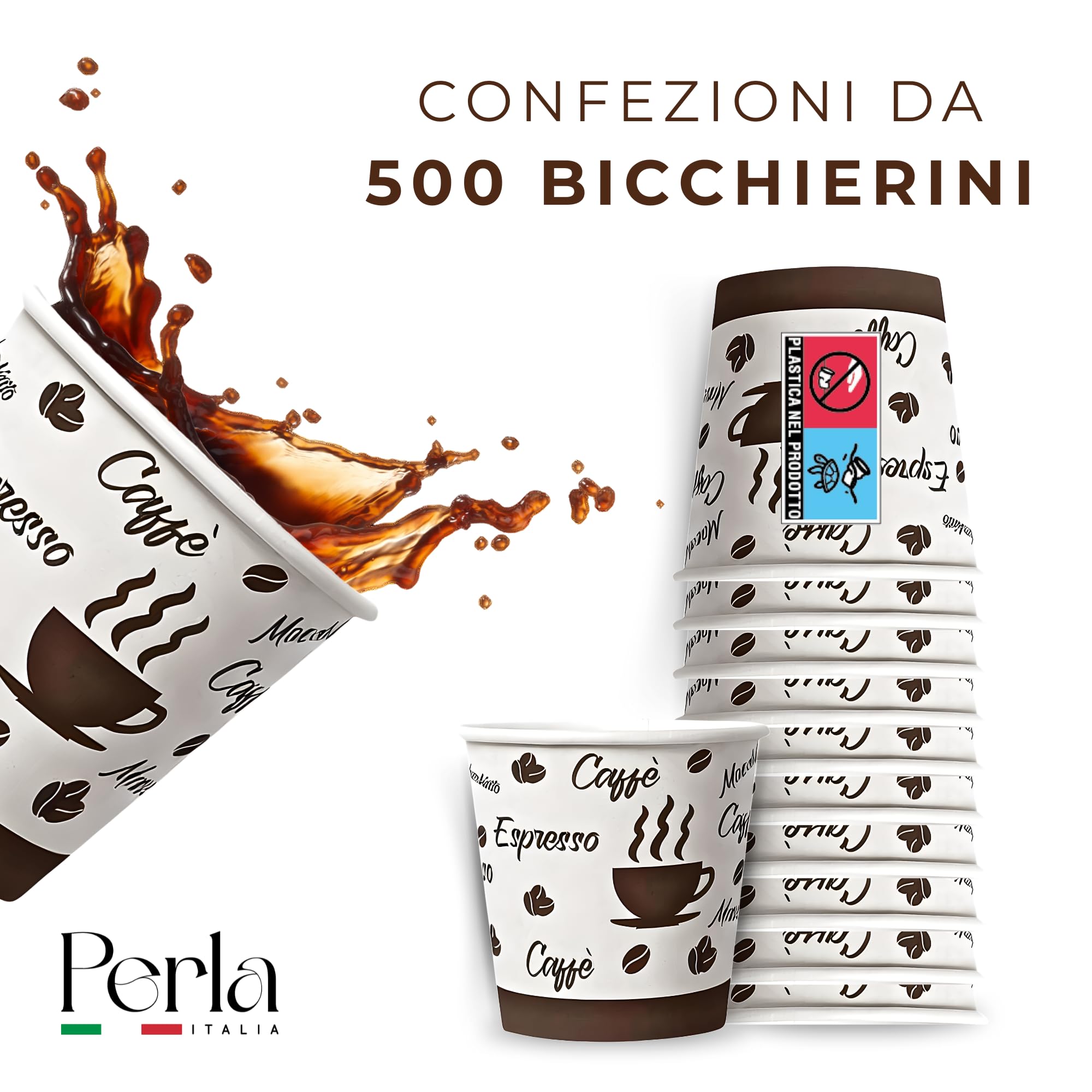 Perla - 500 Bicchierini Caffe Carta 75ml - Bicchieri Caffè Monouso Biodegradabili - Bicchierini da Caffè Usa e Getta Ecosostenibili per Bevande Calde