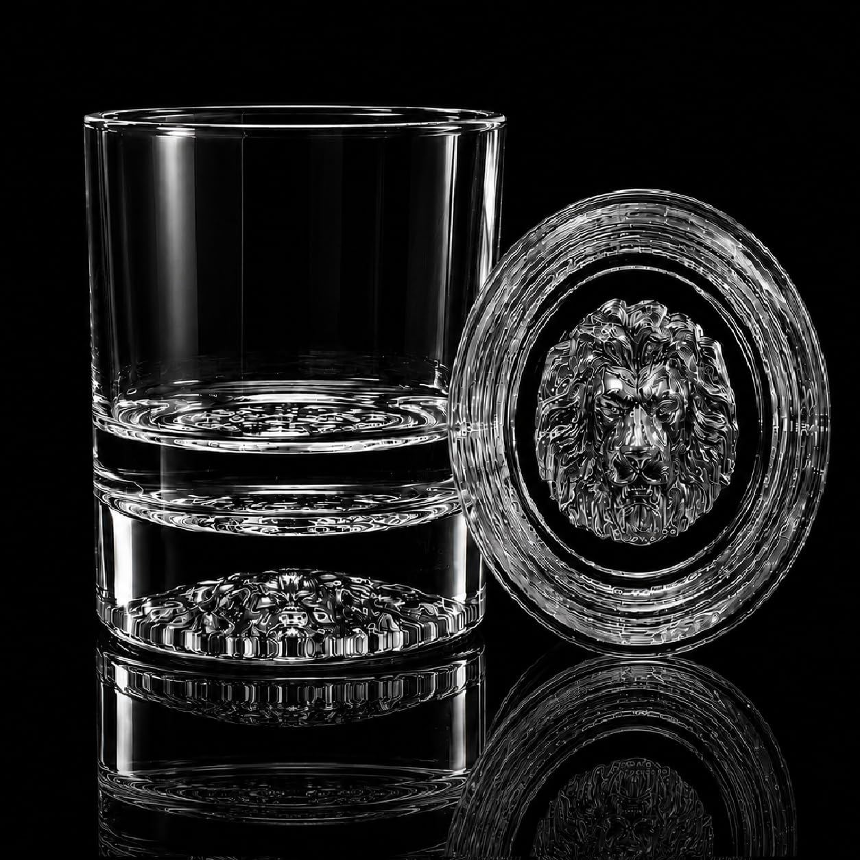 Melbify Lion Whiskey Glass Set of 6 | 300 ml | Premium Animal Whiskey Glass with Lion Symbol | Unique Big Thick Rock Whiskey Glass Transparent