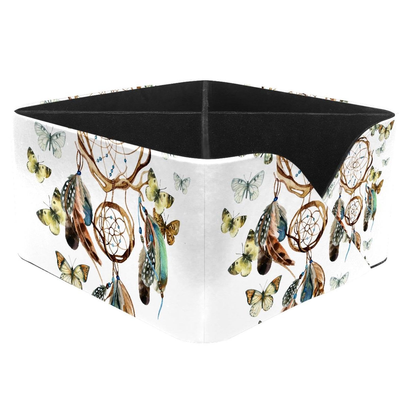 KengjuTesu Butterflies Dream Catcher Desktop Organizer Pen Holder, Rectangular Pencil Cup for Office, Study and Makeup Stations