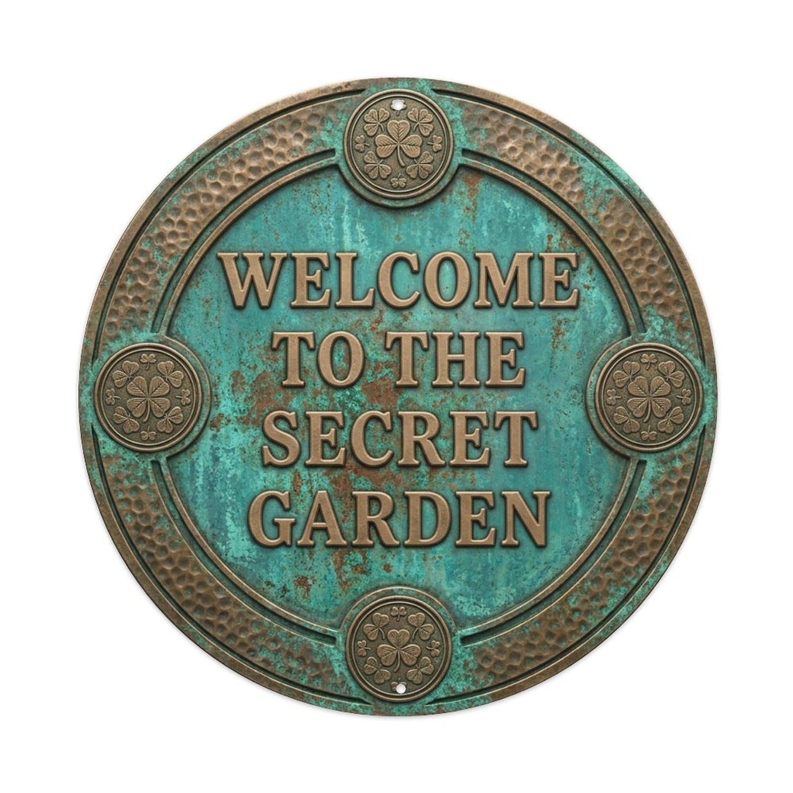 Vintage Welcome Secret Garden Ivy Hammered Metal Tin Sign