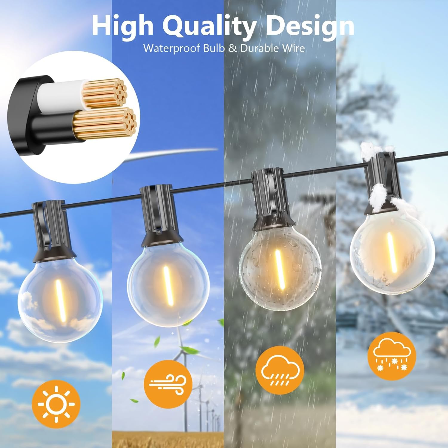 Catena Luminosa Esterno, 30M LED Luci da Esterno Giardino, Catena Luci Impermeabile Lucine with 50+2 Filo Lampadine per Natale Terrazzo Matrimonio Partito Esterni Decorative Luminarie