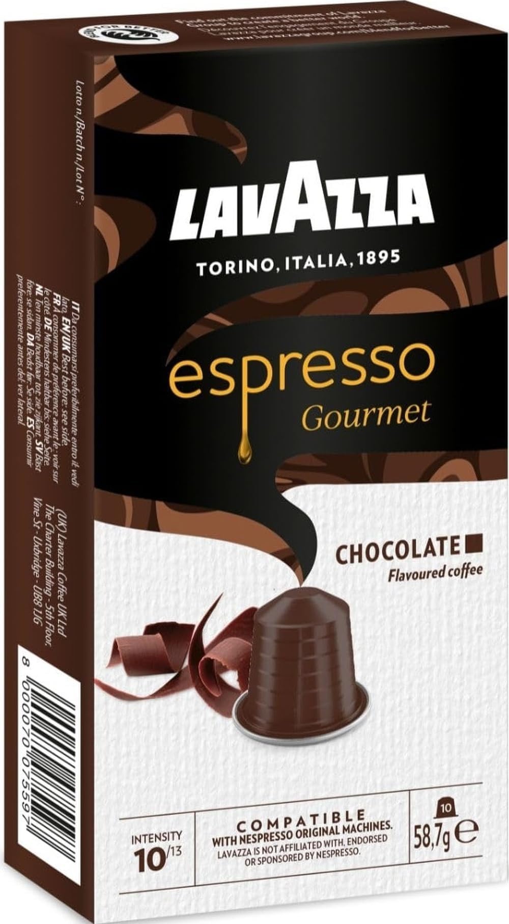 Espresso Gourmet Chocolate, 10 Coffee Pods Nespresso Compatible | Intensity 10/13, with Notes of Chocolate, Arabica and Robusta, Medium Roastinging