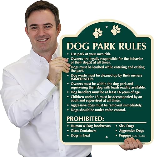 Miniatura 2 de SmartSign Cartel de diseño "Dog Park Rules - Use At Your Own Risk, Owners Legally Responsible …", 18" x 24", compuesto de aluminio de 120 mil (ACM)