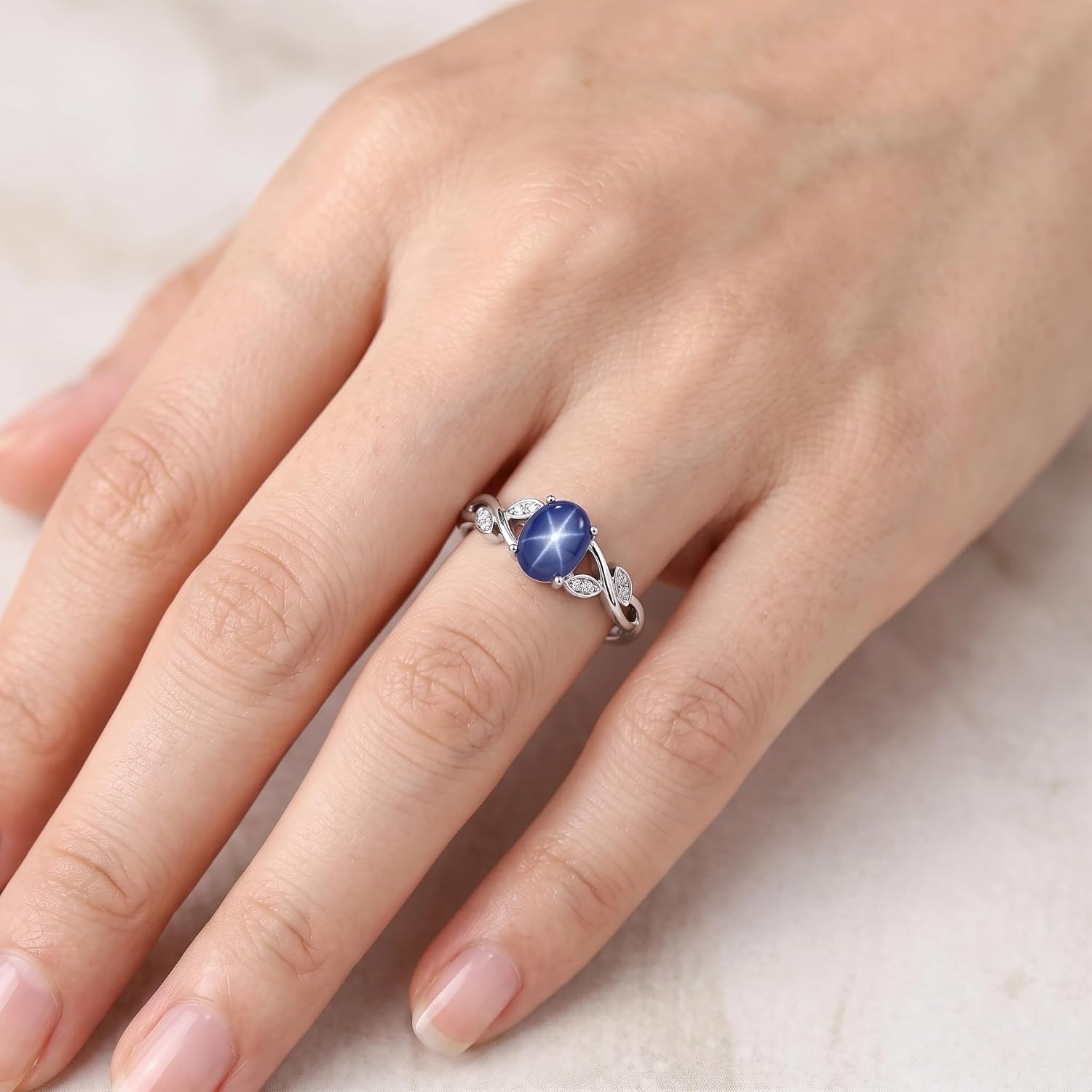 Oval Shaped Blue Star Sapphire Rings for Women