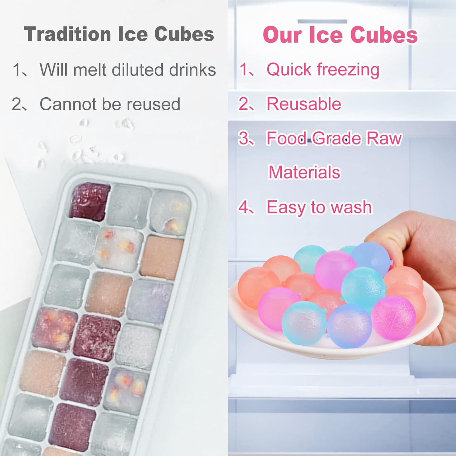 Reusable Ice Cubes for Drinks, Color-Changing Round, 100 Pack