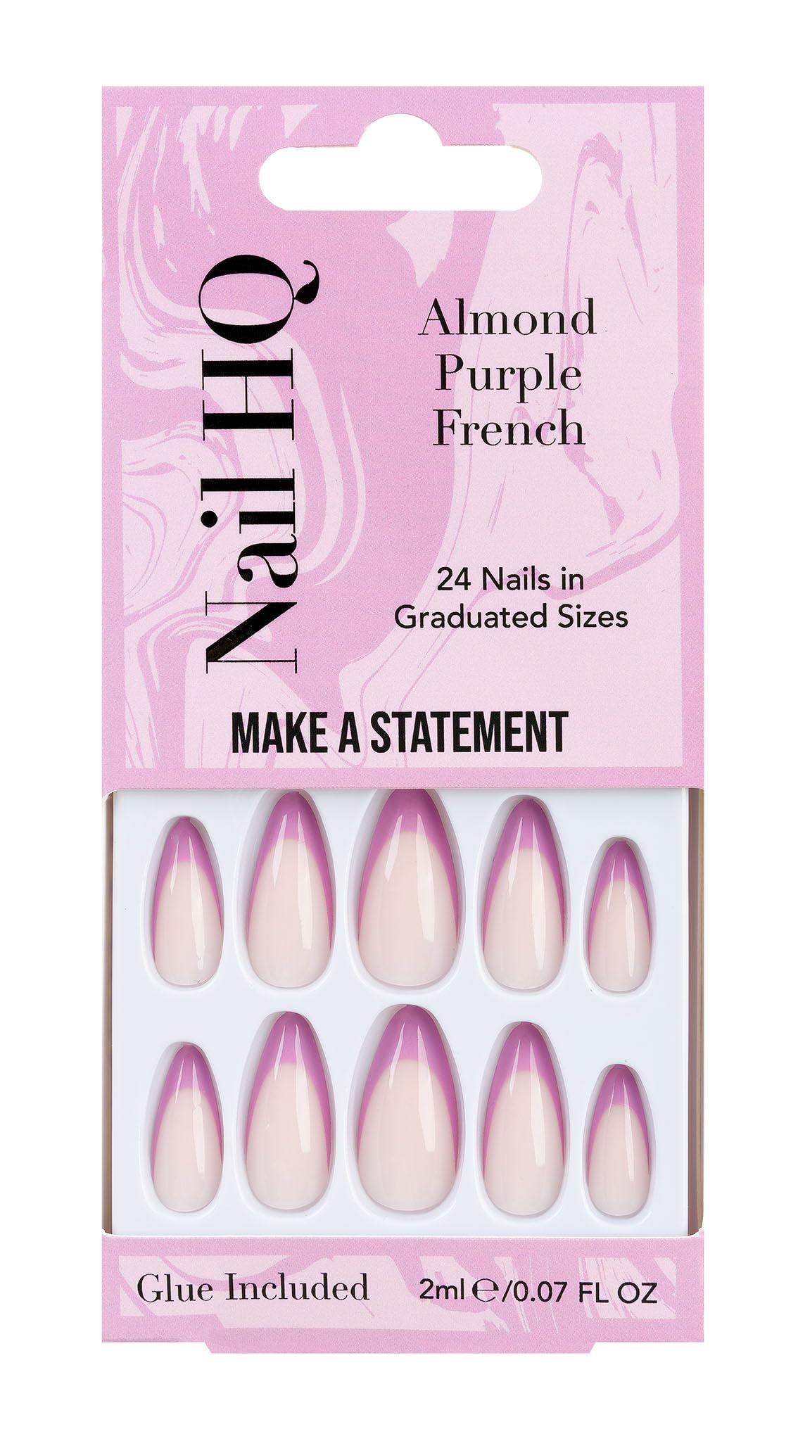 Nail HQ Press On Nails – Almond Purple French Nails, 24 Durable Glossy Finish False Nails for Salon-Quality Manicure at Home
