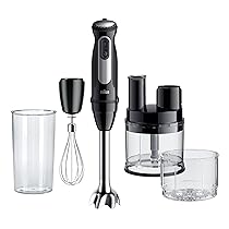 Braun Multiquick 5 Pro MQ55755M MINIPIMER CON 5 ANNI DI ASSISTENZA, 25 velocità di lavorazione, Antischizzo, 3 accessori, NUOVO ACCESSORIO ROBOT, 1000watt, Nero