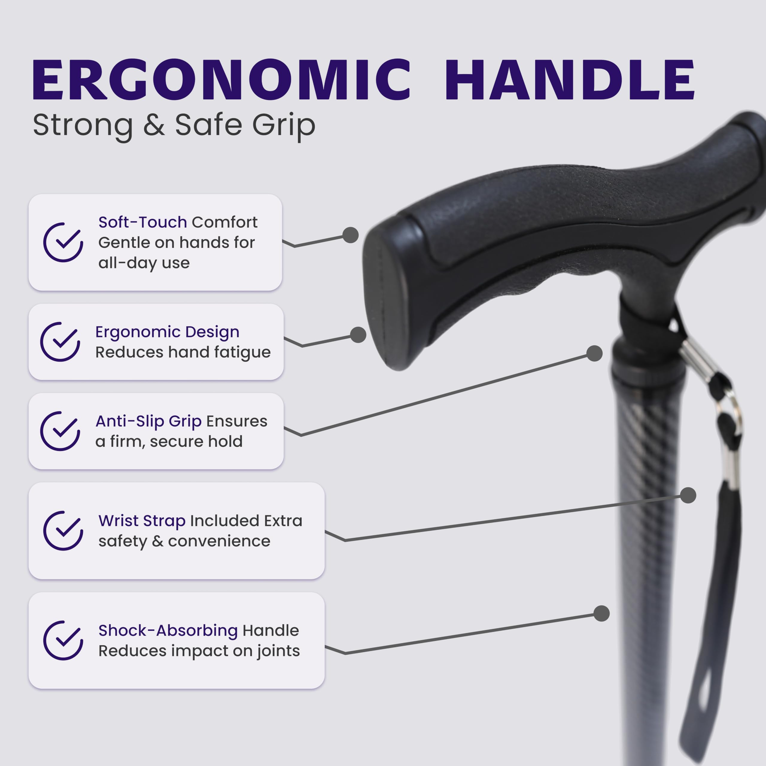 Dr. Aid Bastón con trípode para Hombres y Mujeres, Plegable, Ajustable y Plegable, bastón Resistente para Personas Mayores, bastón Negro de Fibra de Carbono, soporta 400 Libras, Bastones de