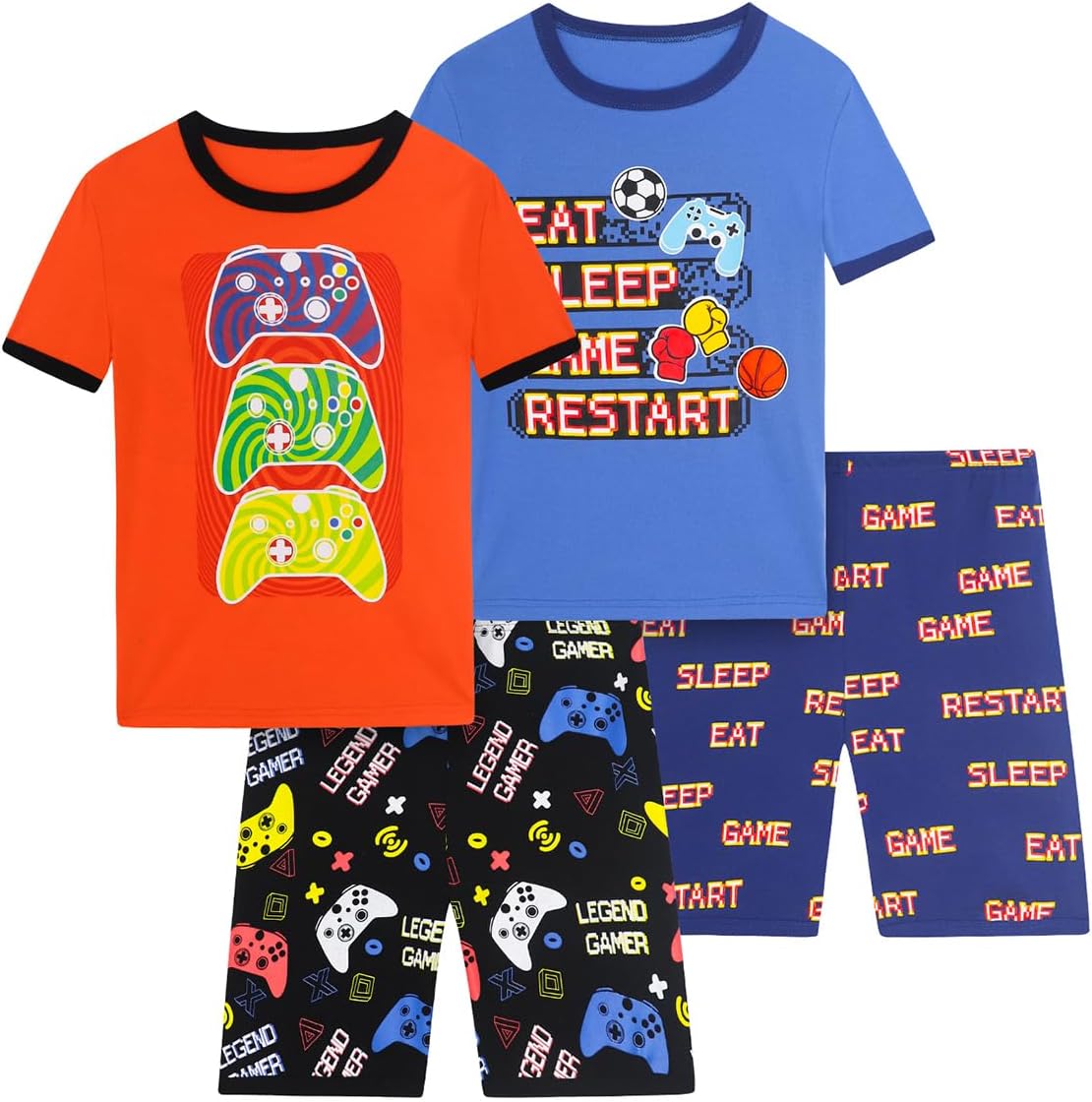 Boys Pajama Set, 4-Piece Cotton Pajamas Short PJs Kids Sleepwear