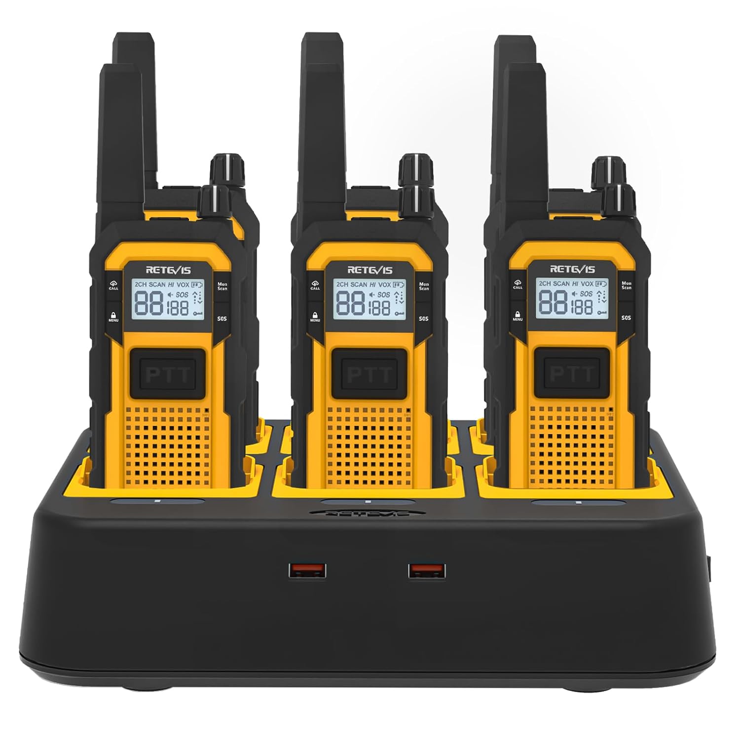 Retevis RB48 Walkie Talkies for Adults Heavy Duty 2 Way Radios Long Range with Six-Way Charger IP67 Waterproof